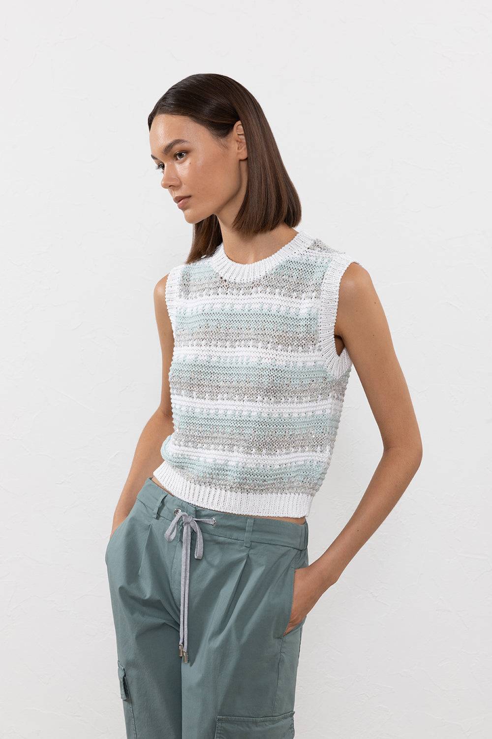 Peserico Top in filato di viscosa, lino, lurex e paillettes