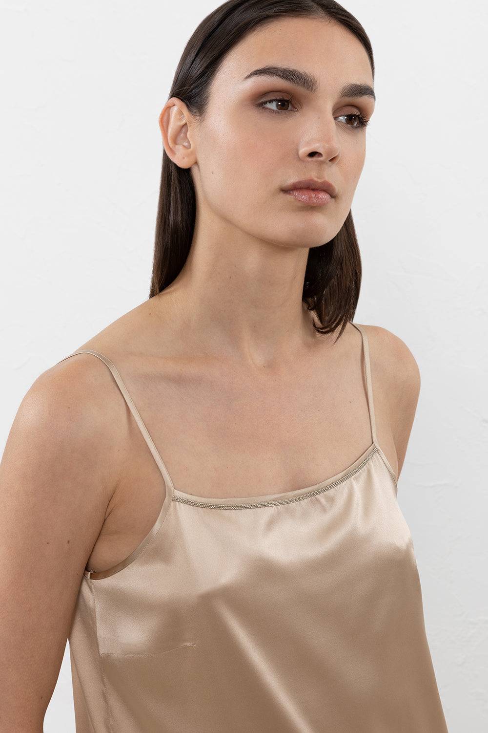 Peserico Top In Raso Di Seta Lucido A Spalline Sottili