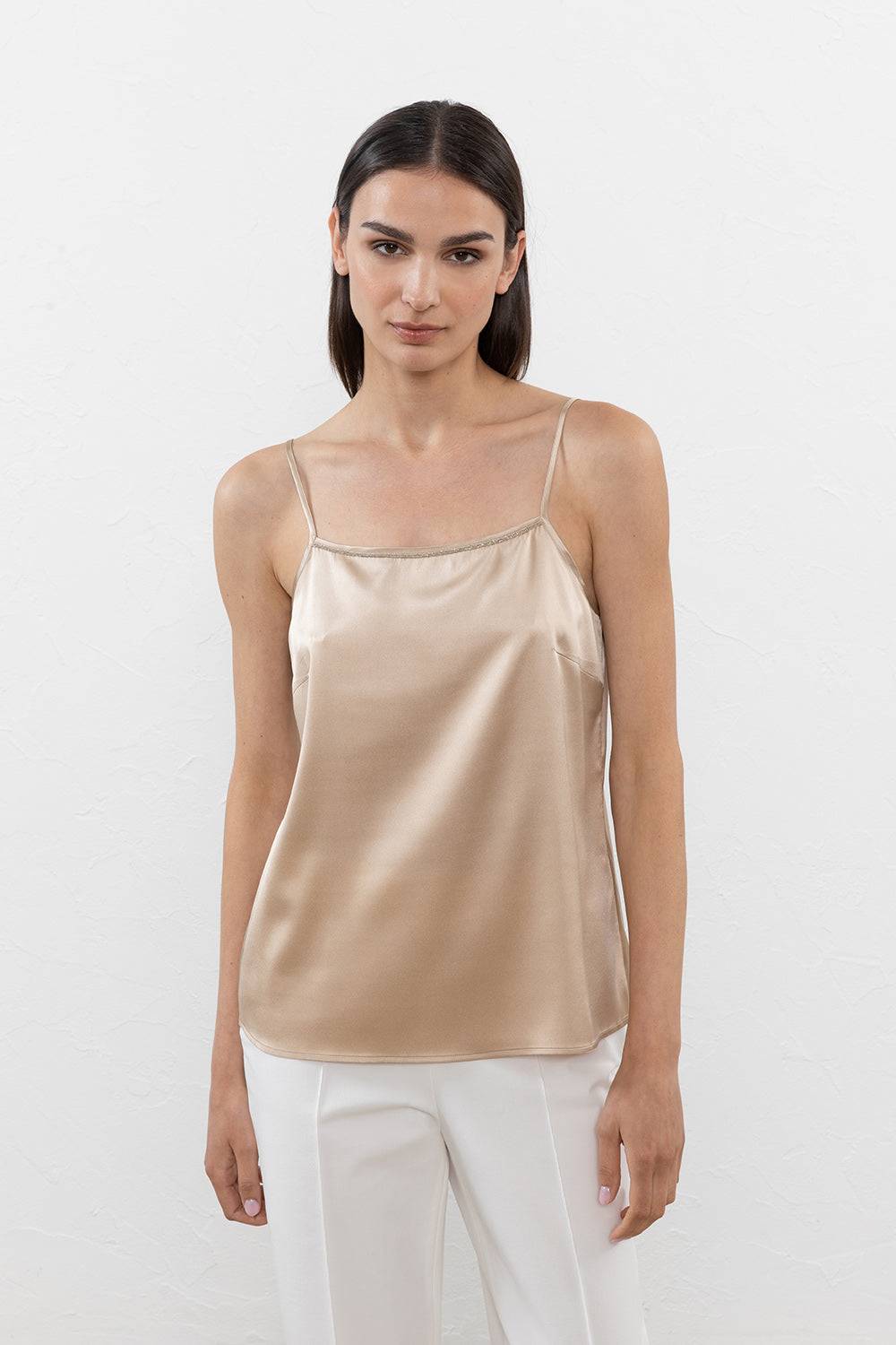 Peserico Top in raso di seta lucido a spalline sottili