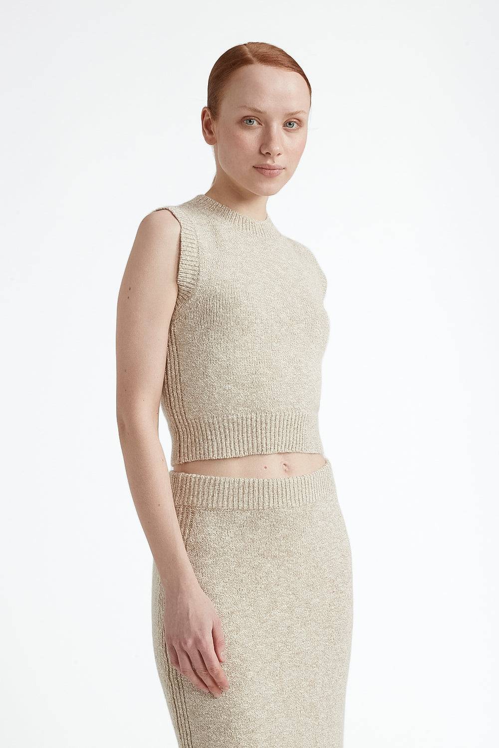 Peserico Top tricot in cotone e lana dalpaca con lurex