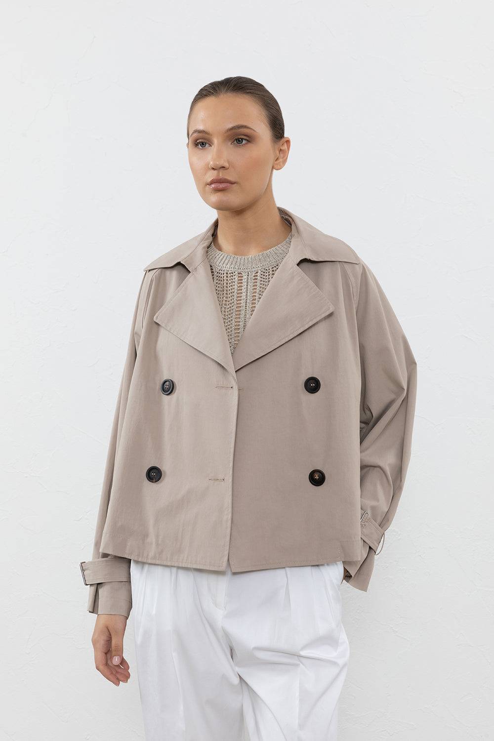 Peserico Trench Corto In Gabardina Di Cotone Tecnica