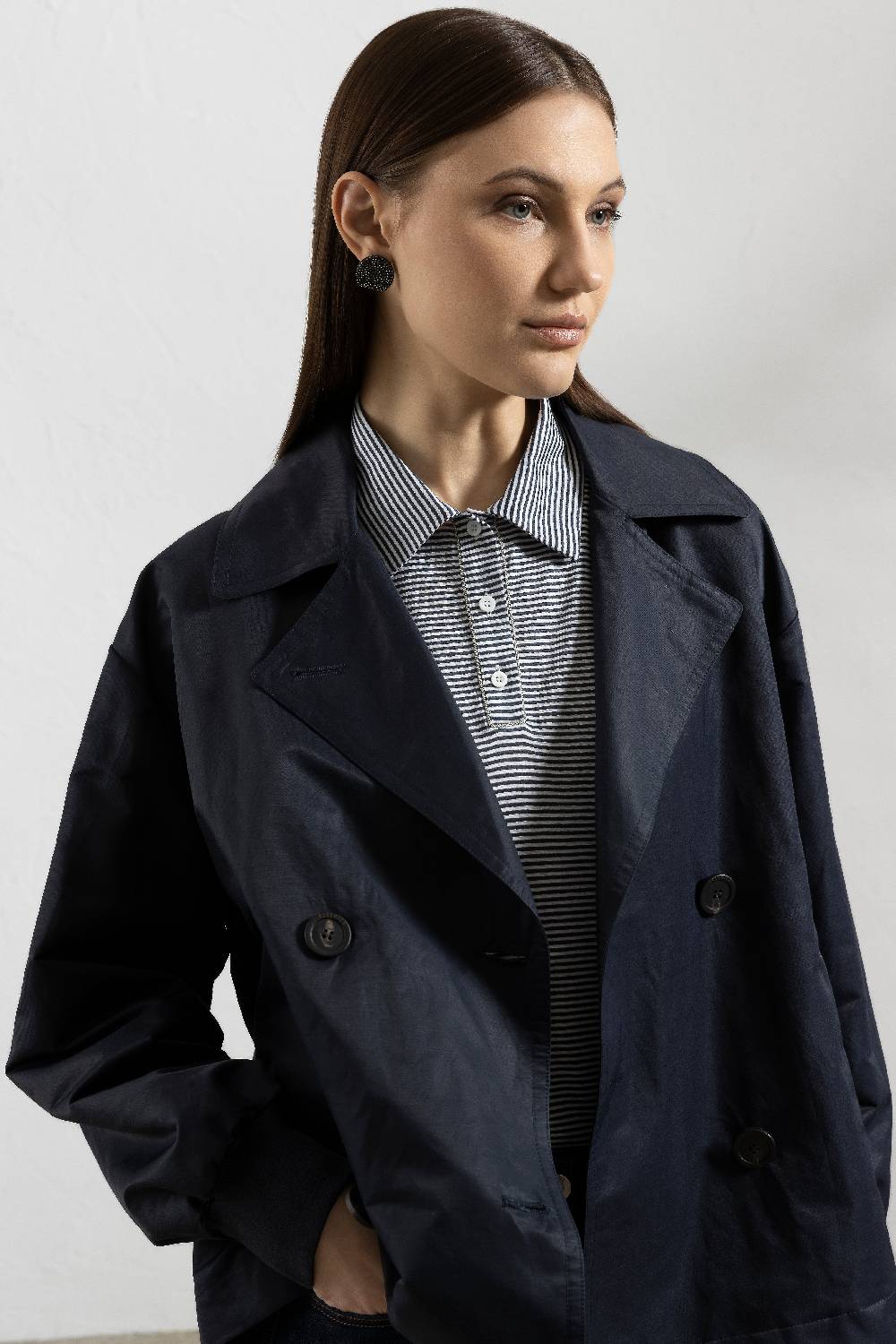 Peserico Trench Crop In Twill Di Misto Lino Tecnico
