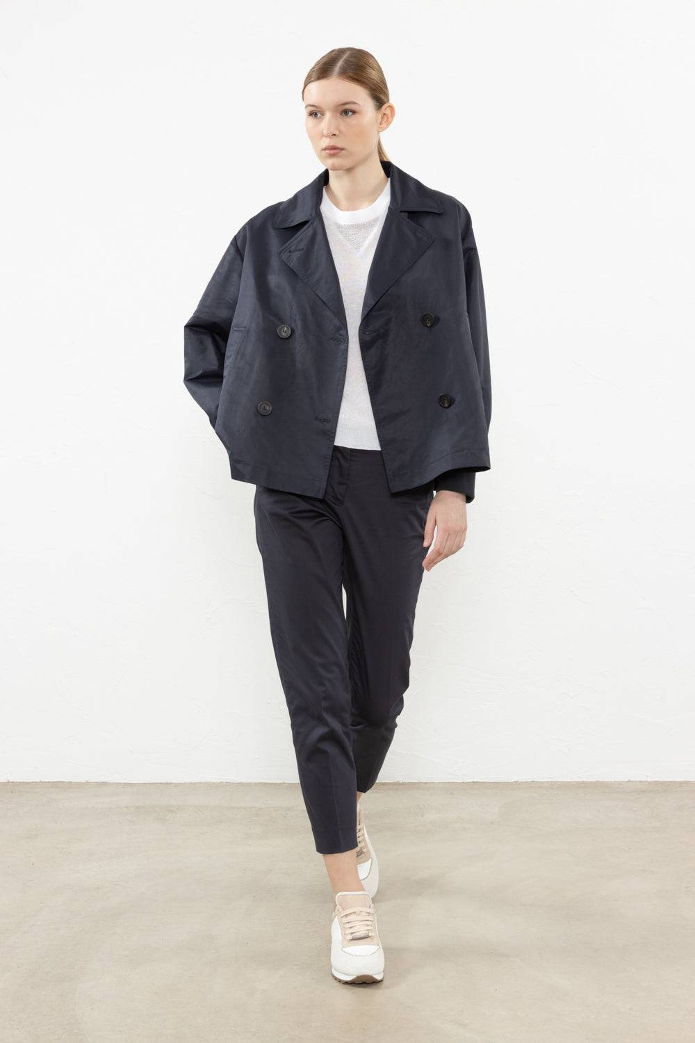 Peserico Trench Crop In Twill Di Misto Lino Tecnico