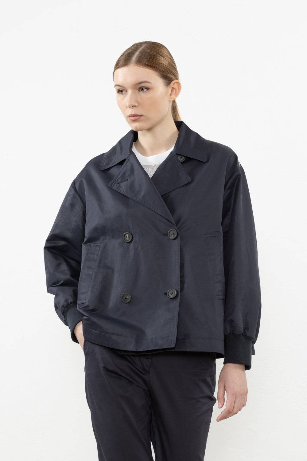 Peserico Trench crop in twill di misto lino tecnico