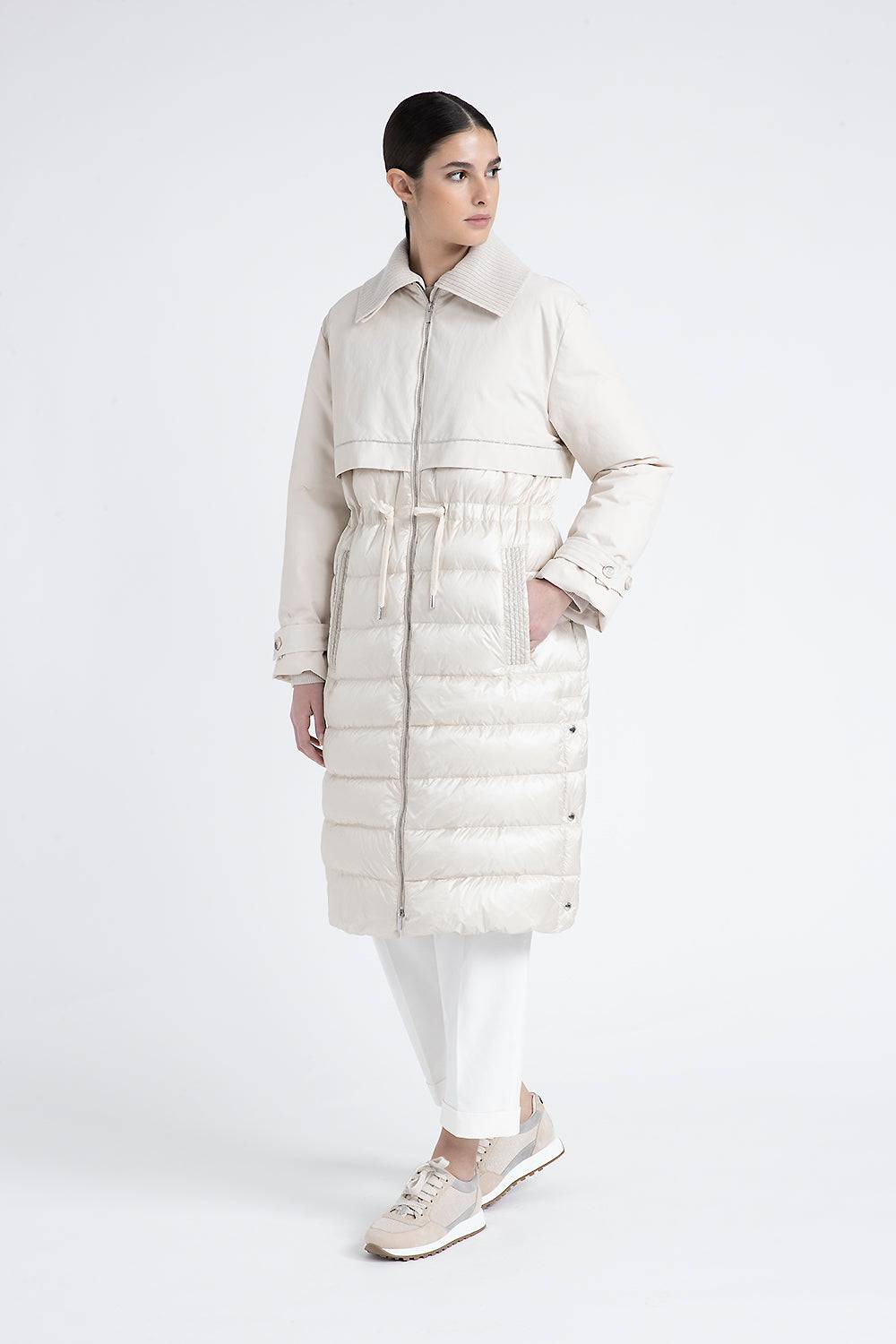 Peserico Trench lungo antigoccia imbottito in piuma