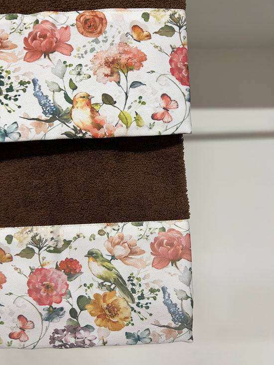 PETTI Asciugamano Bagno 1+1 Con Balza In Stampa Digitale Floreale 06 Marrone