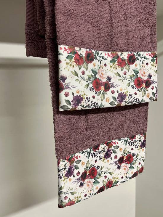 PETTI Asciugamano Bagno 1+1 Con Balza In Stampa Digitale Floreale 07 Prugna Mini