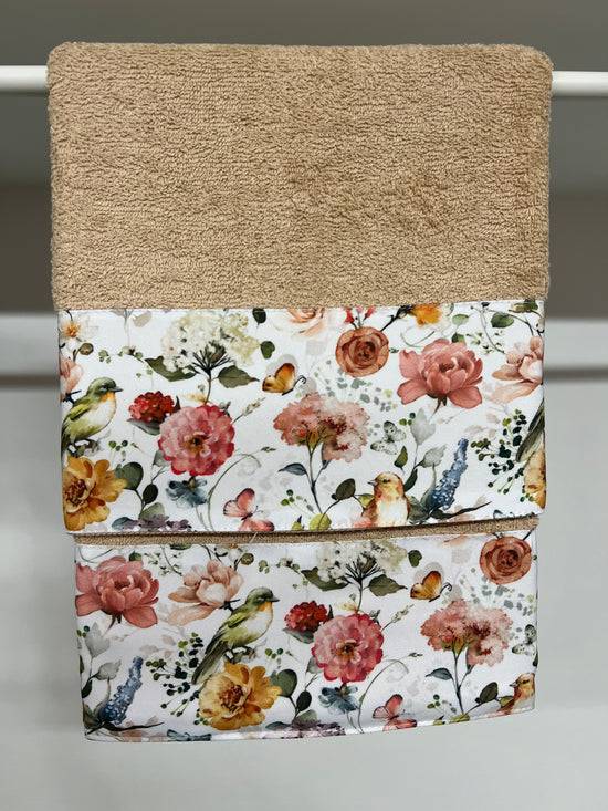 PETTI Asciugamano Bagno 1+1 con Balza in Stampa Digitale Floreale 06 Tortora