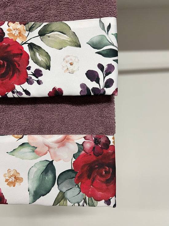 PETTI Asciugamano Bagno 1+1 Con Balza In Stampa Digitale Floreale 07 Prugna Maxi