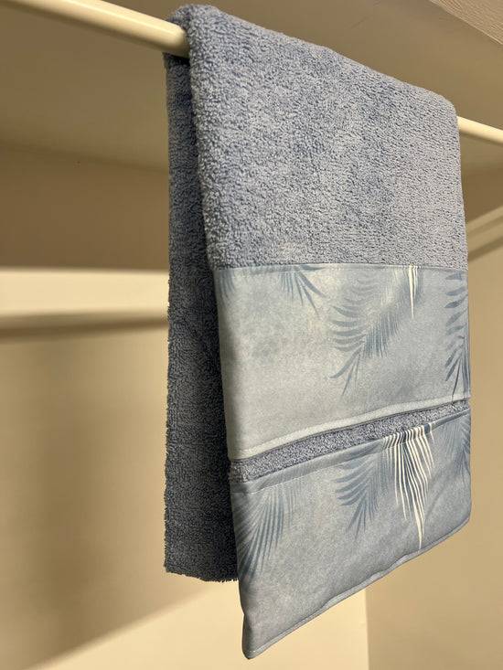 PETTI Asciugamano Bagno 1+1 Con Balza In Stampa Digitale Foglia Celeste