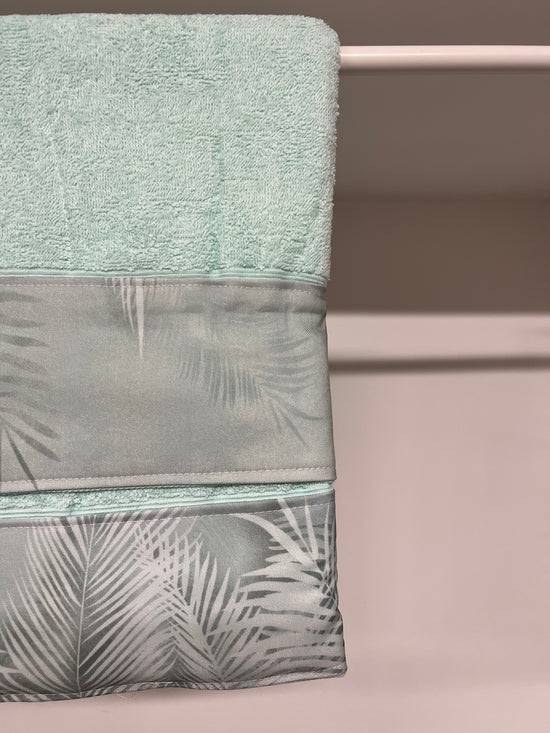 PETTI Asciugamano Bagno 1+1 Con Balza In Stampa Digitale Foglia Salvia