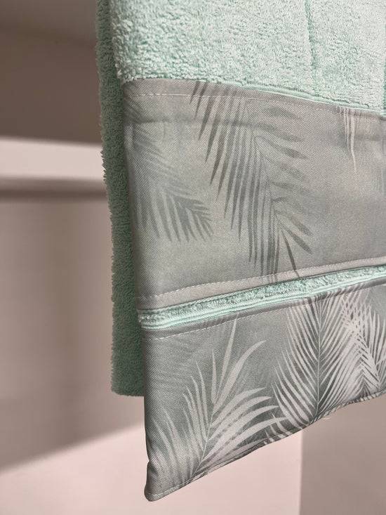 PETTI Asciugamano Bagno 1+1 Con Balza In Stampa Digitale Foglia Salvia