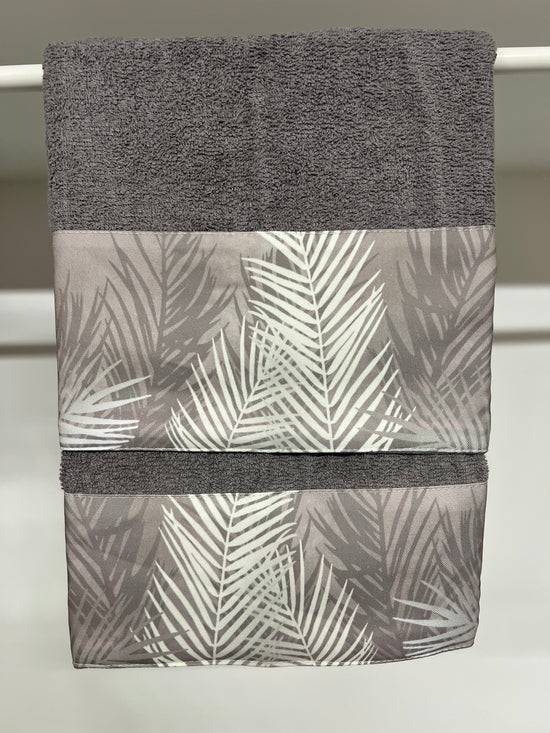 PETTI Asciugamano Bagno 1+1 con Balza in Stampa Digitale Foglia Tortora