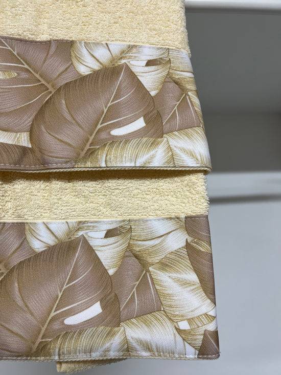 PETTI Asciugamano Bagno 1+1 Con Balza In Stampa Digitale Tropical Tortora-Oro