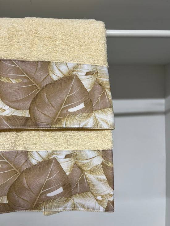 PETTI Asciugamano Bagno 1+1 Con Balza In Stampa Digitale Tropical Tortora-Oro