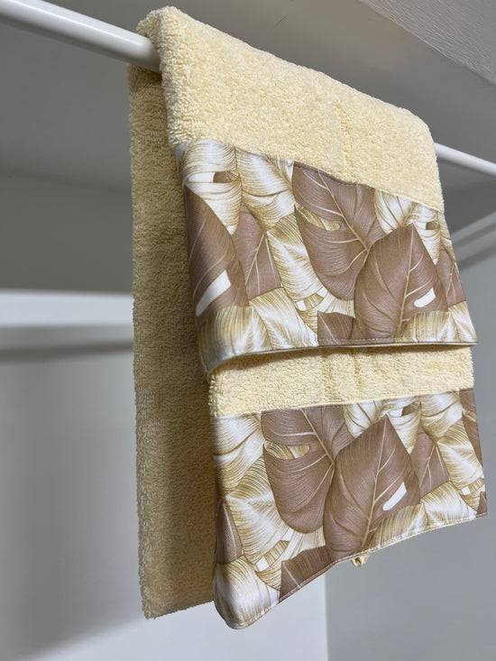 PETTI Asciugamano Bagno 1+1 Con Balza In Stampa Digitale Tropical Tortora-Oro