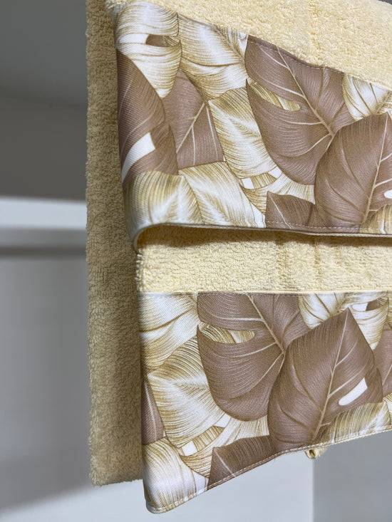 PETTI Asciugamano Bagno 1+1 Con Balza In Stampa Digitale Tropical Tortora-Oro