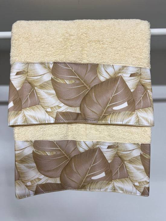 PETTI Asciugamano Bagno 1+1 con Balza in Stampa Digitale Tropical Tortora-Oro