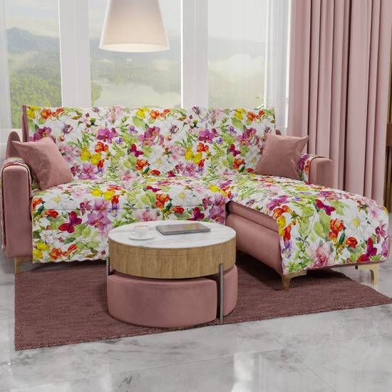 PETTI Copridivano Angolare, Copridivano con Penisola in Stampa Digitale, Farfalle