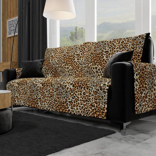 PETTI Copridivano, Salvadivano In Stampa Digitale, Reversibile, Animalier Maculato