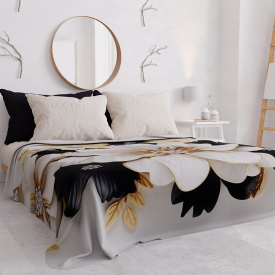 PETTI Copriletto Estivo, Coperta Leggera, Lenzuola Copriletto Flower Ceramic Nero