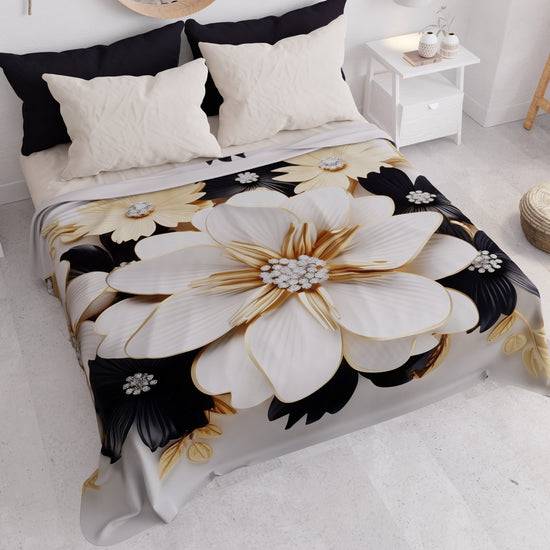 PETTI Copriletto Estivo, Coperta Leggera, Lenzuola Copriletto Flower Ceramic Nero