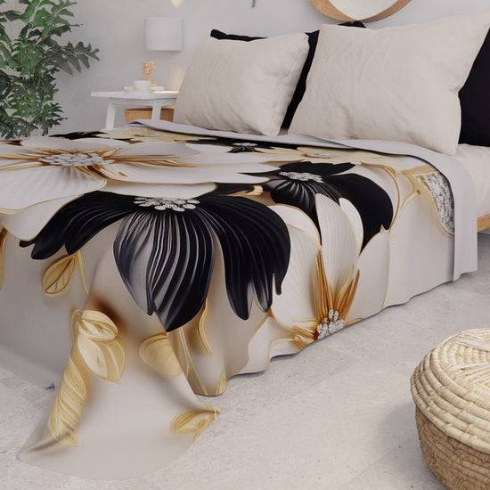 PETTI Copriletto Estivo, Coperta Leggera, Lenzuola Copriletto Flower Ceramic Nero