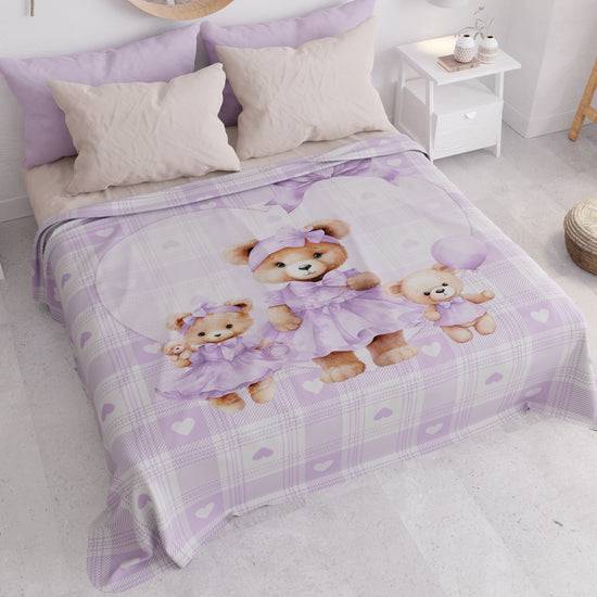 PETTI Copriletto Estivo, Coperta Leggera, Lenzuola Copriletto Teddy Love Lilla