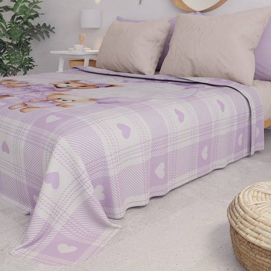 PETTI Copriletto Estivo, Coperta Leggera, Lenzuola Copriletto Teddy Love Lilla