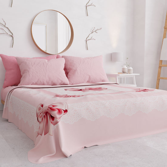 PETTI Copriletto Estivo, Coperta Leggera, Lenzuola Copriletto, Fiocco Rosa