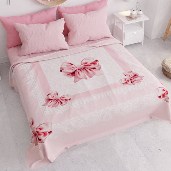 PETTI Copriletto Estivo, Coperta Leggera, Lenzuola Copriletto, Fiocco Rosa