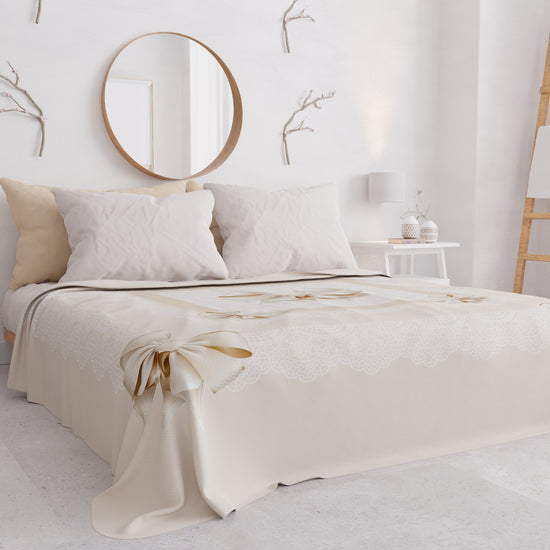 PETTI Copriletto Estivo, Coperta Leggera, Lenzuola Copriletto, Fiocco Beige