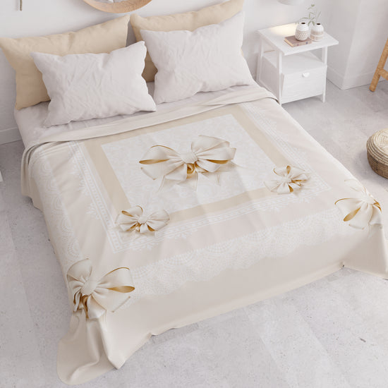 PETTI Copriletto Estivo, Coperta Leggera, Lenzuola Copriletto, Fiocco Beige