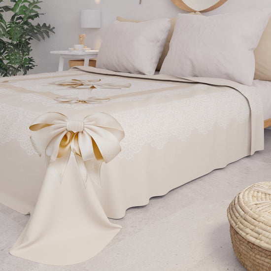 PETTI Copriletto Estivo, Coperta Leggera, Lenzuola Copriletto, Fiocco Beige