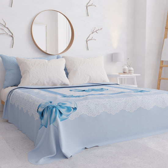 PETTI Copriletto Estivo, Coperta Leggera, Lenzuola Copriletto, Fiocco Celeste