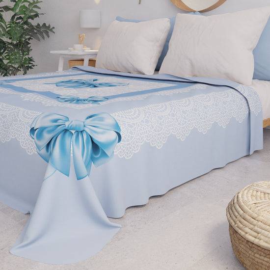 PETTI Copriletto Estivo, Coperta Leggera, Lenzuola Copriletto, Fiocco Celeste