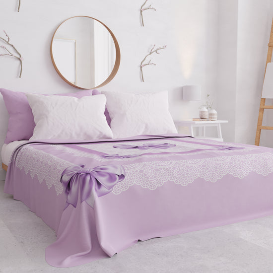 PETTI Copriletto Estivo, Coperta Leggera, Lenzuola Copriletto, Fiocco Lilla