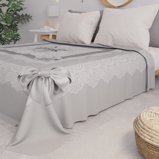 PETTI Copriletto Estivo, Coperta Leggera, Lenzuola Copriletto, Fiocco Grigio