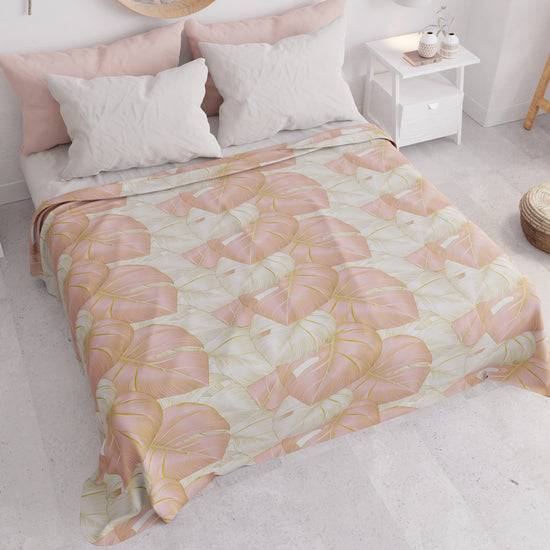 PETTI Copriletto Estivo, Coperta Leggera, Lenzuola Copriletto, Tropical Cipria E Oro