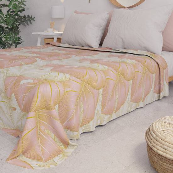 PETTI Copriletto Estivo, Coperta Leggera, Lenzuola Copriletto, Tropical Cipria E Oro