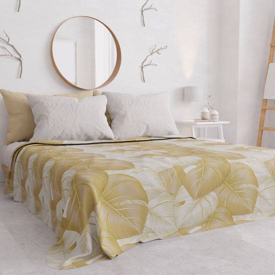 PETTI Copriletto Estivo, Coperta Leggera, Lenzuola Copriletto, Tropical Tortora E Oro