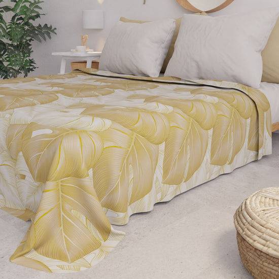 PETTI Copriletto Estivo, Coperta Leggera, Lenzuola Copriletto, Tropical Tortora E Oro