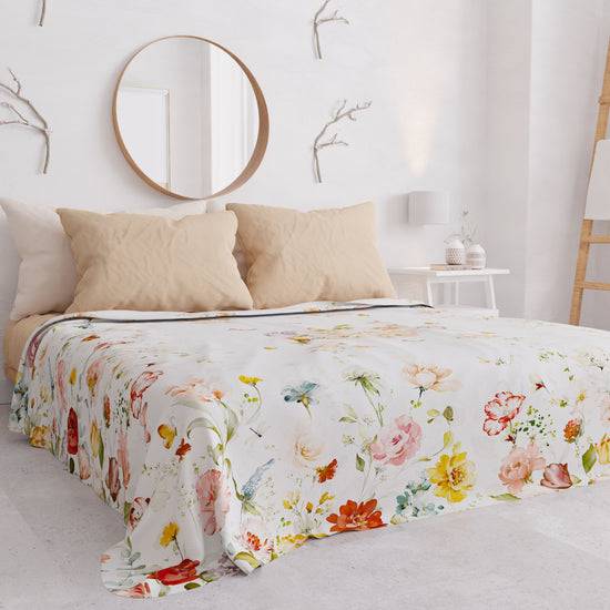 PETTI Copriletto Estivo, Coperta Leggera, Lenzuola Copriletto, Floreale Beige