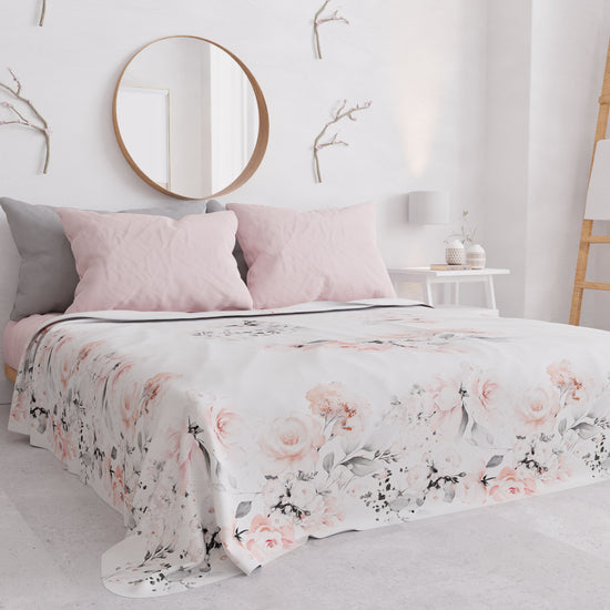 PETTI Copriletto Estivo, Coperta Leggera, Lenzuola Copriletto, Floreale Grigio