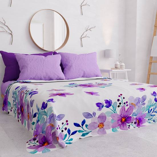 PETTI Copriletto Estivo, Coperta Leggera, Lenzuola Copriletto, Floreale Viola