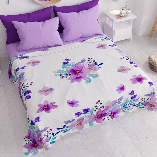 PETTI Copriletto Estivo, Coperta Leggera, Lenzuola Copriletto, Floreale Viola