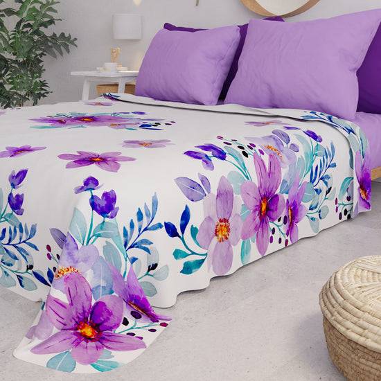 PETTI Copriletto Estivo, Coperta Leggera, Lenzuola Copriletto, Floreale Viola