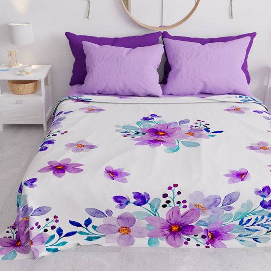 PETTI Copriletto Estivo, Coperta Leggera, Lenzuola Copriletto, Floreale Viola