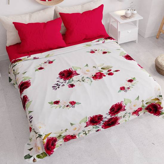 PETTI Copriletto Estivo, Coperta Leggera, Lenzuola Copriletto, Floreale Bordeaux