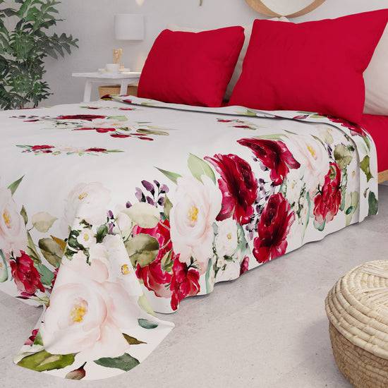 PETTI Copriletto Estivo, Coperta Leggera, Lenzuola Copriletto, Floreale Bordeaux